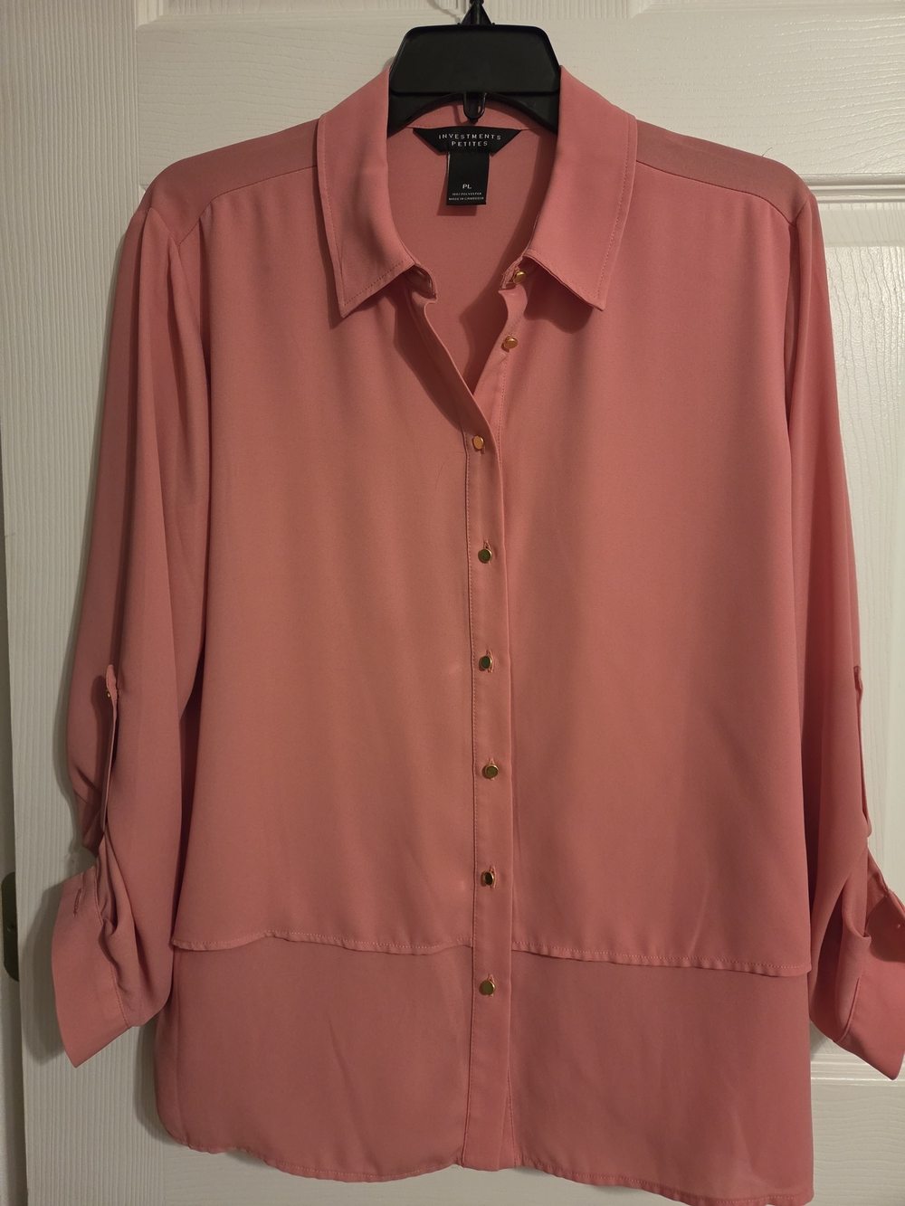 Investments Coral-Pink Button-Down Blouse with Gold Buttons